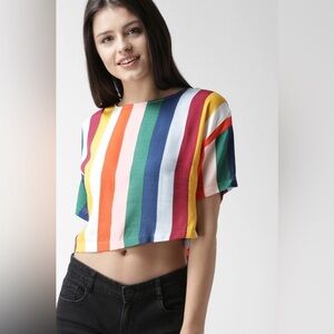 NWOT Multi Color Striped Crop Top size S